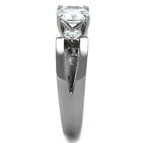 TK1537 - High polished (no plating) Stainless Steel Ring with AAA Grade CZ  in Clear A874-TK1537
