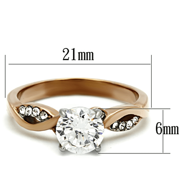 TK1163 - Two-Tone IP Rose Gold Stainless Steel Ring with AAA Grade CZ  in Clear A874-TK1163