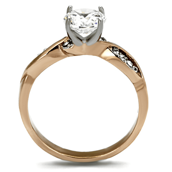 TK1163 - Two-Tone IP Rose Gold Stainless Steel Ring with AAA Grade CZ  in Clear A874-TK1163