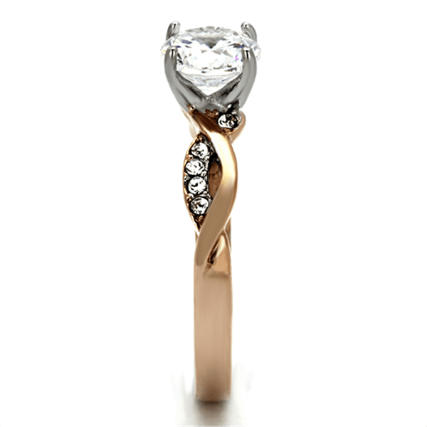 TK1163 - Two-Tone IP Rose Gold Stainless Steel Ring with AAA Grade CZ  in Clear A874-TK1163