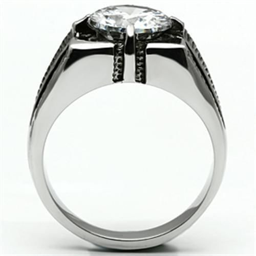 TK701 - High polished (no plating) Stainless Steel Ring with AAA Grade CZ  in Clear A874-TK701