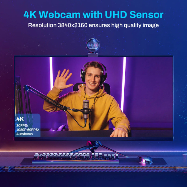 Webcam 4K Streaming Web Camera 1080P 60FPS USB Camera EMEET S600 Autofocus Living Stream Camera Wit F640-3256806729160304