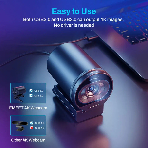Webcam 4K Streaming Web Camera 1080P 60FPS USB Camera EMEET S600 Autofocus Living Stream Camera Wit F640-3256806729160304