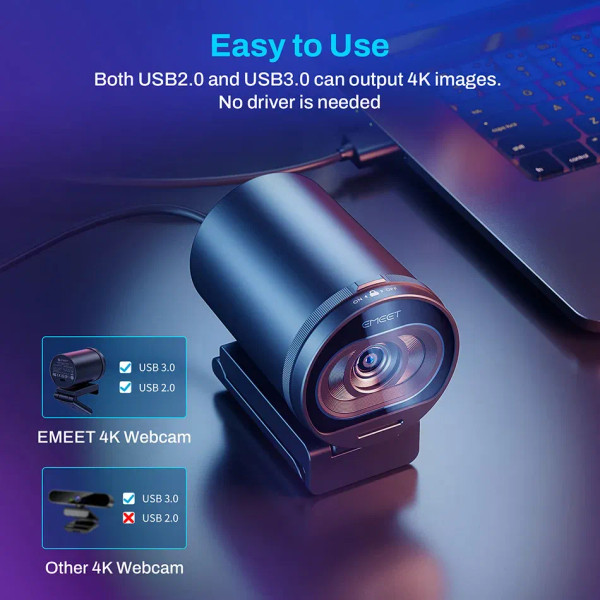 Webcam 4K Streaming Web Camera 1080P 60FPS USB Camera EMEET S600 Autofocus Living Stream Camera Wit F640-3256806729160304