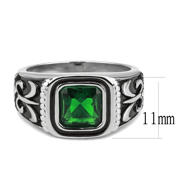 TK3616 - High polished (no plating) Stainless Steel Ring with Synthetic Synthetic Glass in Emerald A874-TK3616