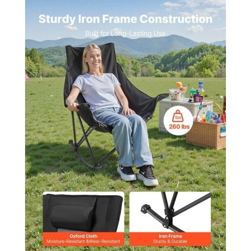 Rocking Camping Chair, Portable Folding Rocker, Heavy-Duty Lawn Chair Recliner with Cupholder & Poc E415-PTTYYBTYRDXHYKXNB002V0
