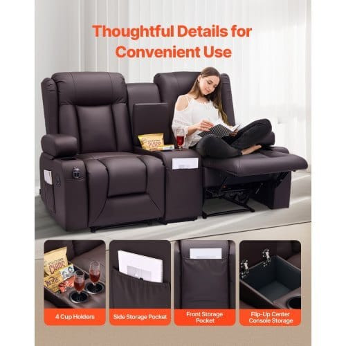 Loveseat Recliner Sofa, Manual Reclining Couch with Center Console, PU Faux Leather Recliner Sofa w E415-DDPYSRSFSDKD2FNYC001V0