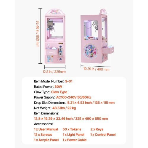 Claw Crane Machine, Medium-Sized Arcade Game Machine with Light & Sound, Adjustable Steel Claws, Pr E415-ZXWWJFSZXZJK3BE9P001V1