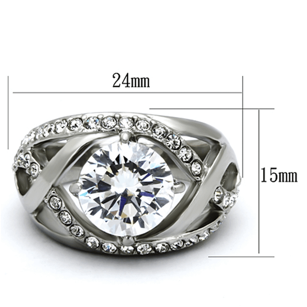 TK1176 - High polished (no plating) Stainless Steel Ring with AAA Grade CZ  in Clear A874-TK1176
