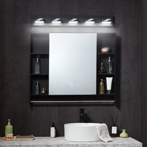 5-Light LED Modern Vanity Light Fixtures, 33.46-Inch, Black Finish Bathroom Wall Lighting Fixture O E415-LEDXSZTZMFX5ZLRRH001V7