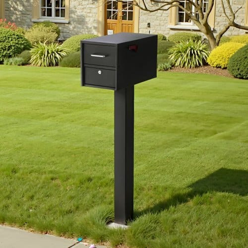 Mailbox Post, 43 x 4 x 4 Inches, Steel In-Ground Mounting Mail Box Stand with Powder Coating Surfac E415-YTGXP43INCHYRRHN7001V0