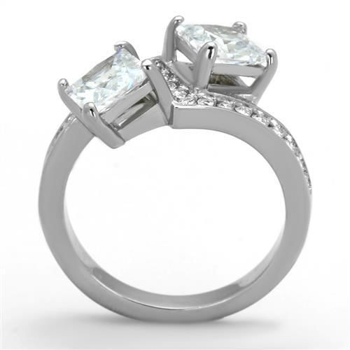 TK2113 - High polished (no plating) Stainless Steel Ring with AAA Grade CZ  in Clear A874-TK2113