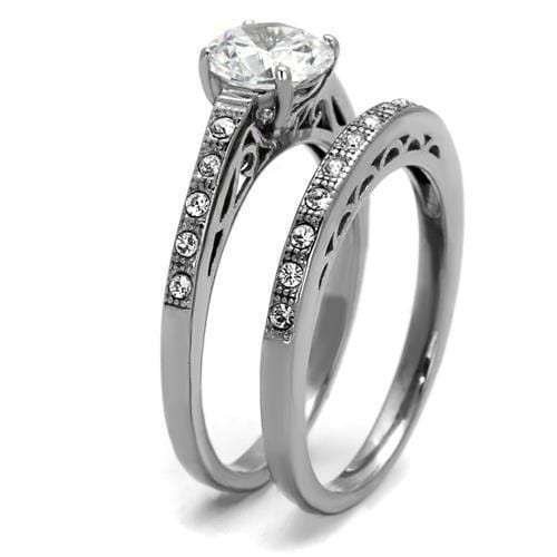 TK2477 - High polished (no plating) Stainless Steel Ring with AAA Grade CZ  in Clear A874-TK2477