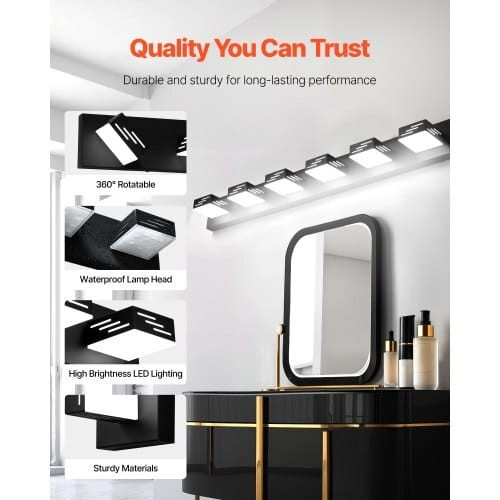 6-Light LED Modern Vanity Light Fixtures, 40.35-Inch, Black Finish Bathroom Wall Lighting Fixture O E415-LEDXSZTZMFX6FNVIK001V7