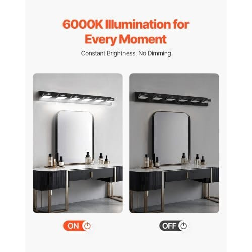 6-Light LED Modern Vanity Light Fixtures, 40.35-Inch, Black Finish Bathroom Wall Lighting Fixture O E415-LEDXSZTZMFX6FNVIK001V7