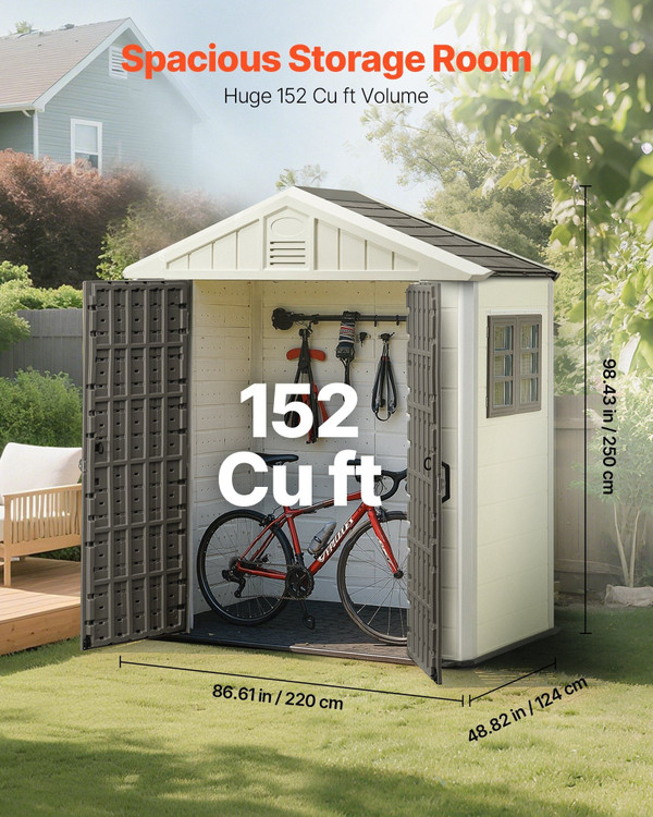 Outdoor Storage Shed, 4x8 Ft, Heavy-Duty Resin Tool Shed, with Reinforced Floor, Skylight, Lockable E415-JDK48YC00000LT3XM001V0