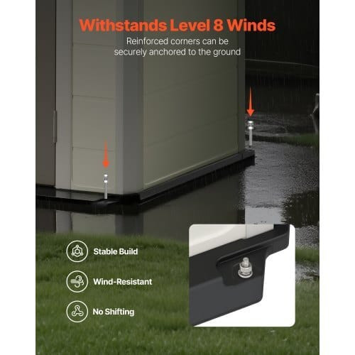 Outdoor Storage Shed, 4x8 Ft, Heavy-Duty Resin Tool Shed, with Reinforced Floor, Skylight, Lockable E415-JDK48YC00000LT3XM001V0