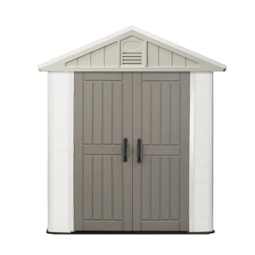 Outdoor Storage Shed, 4x8 Ft, Heavy-Duty Resin Tool Shed, with Reinforced Floor, Skylight, Lockable E415-JDK48YC00000LT3XM001V0