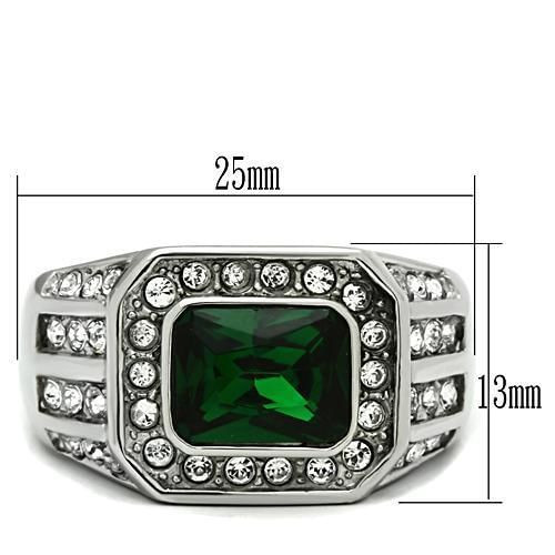 TK495 - High polished (no plating) Stainless Steel Ring with Synthetic Synthetic Glass in Emerald A874-TK495