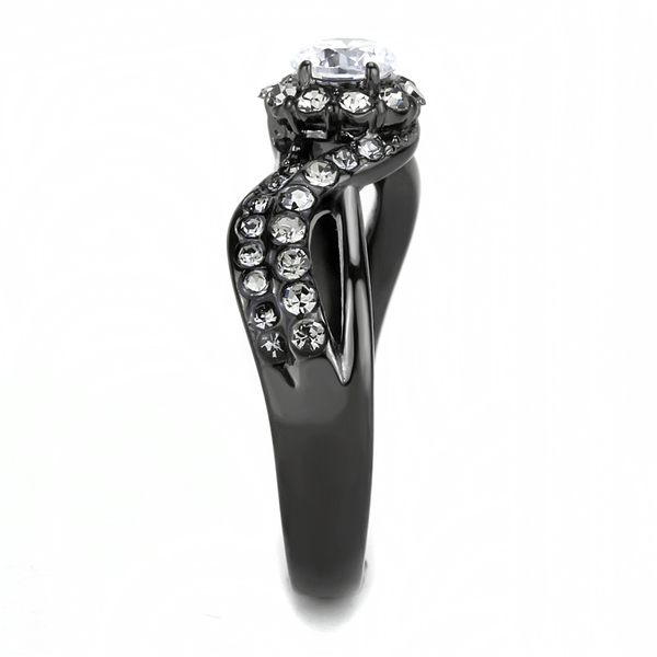 TK3448 - IP Light Black  (IP Gun) Stainless Steel Ring with AAA Grade CZ  in Clear A874-TK3448