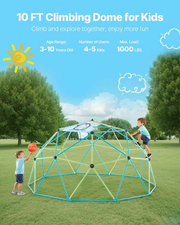 Climbing Dome, 10FT Geometric Dome Climber for Kids, 1000LBS Loading Jungle Gym Playground with Oct E415-JHPDZJ10FTLQ8X834001V0