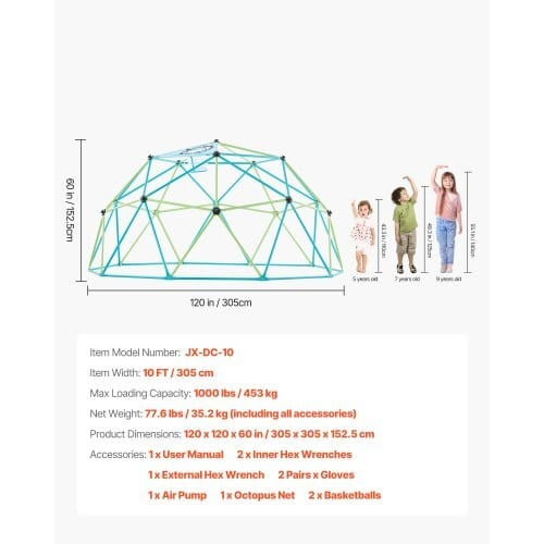 Climbing Dome, 10FT Geometric Dome Climber for Kids, 1000LBS Loading Jungle Gym Playground with Oct E415-JHPDZJ10FTLQ8X834001V0