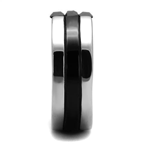 TK2516 - High polished (no plating) Stainless Steel Ring with Top Grade Crystal  in Jet A874-TK2516