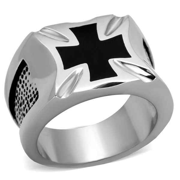 TK2064 - High polished (no plating) Stainless Steel Ring with Epoxy  in Jet A874-TK2064