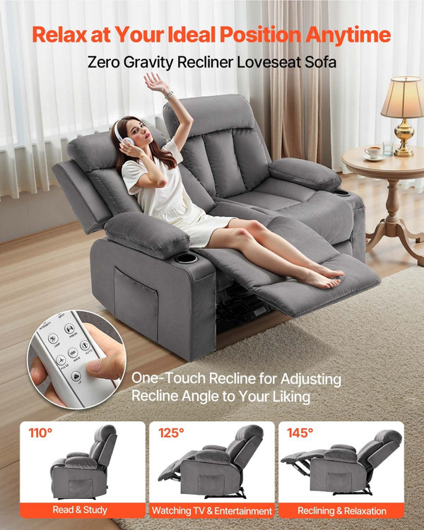 Loveseat Recliner Sofa, Power Reclining Couch with Heating and Massage, Soft Velvet Electric Reclin E415-DDBYSRSFDDKD7XMSB001V1