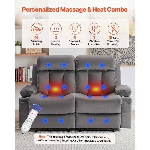 Loveseat Recliner Sofa, Power Reclining Couch with Heating and Massage, Soft Velvet Electric Reclin E415-DDBYSRSFDDKD7XMSB001V1
