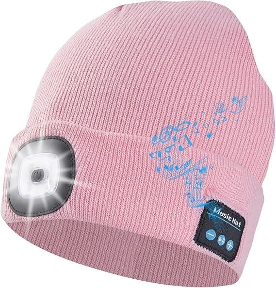 Color: PINK - Bright Beanie Multi-functional Hat With LED Light And Bluetooth Headphones K290-52070652215569