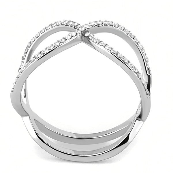 DA058 - High polished (no plating) Stainless Steel Ring with AAA Grade CZ  in Clear A874-DA058