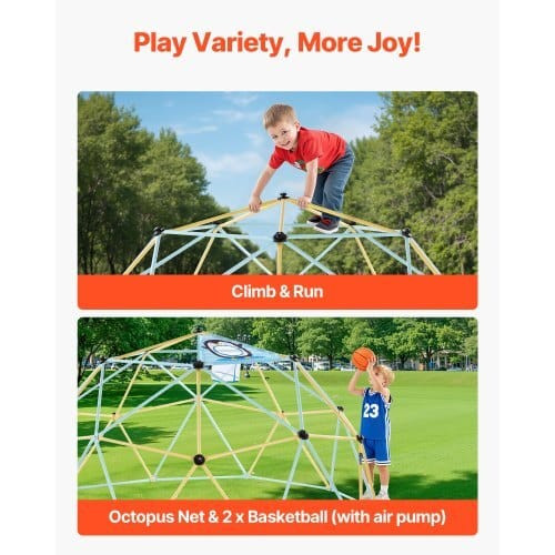 Climbing Dome, 10FT Geometric Dome Climber, 1000LBS Loading Jungle Gym Playground with 2 Basketball E415-JHPDZJ10FTLQDD2DJ001V0