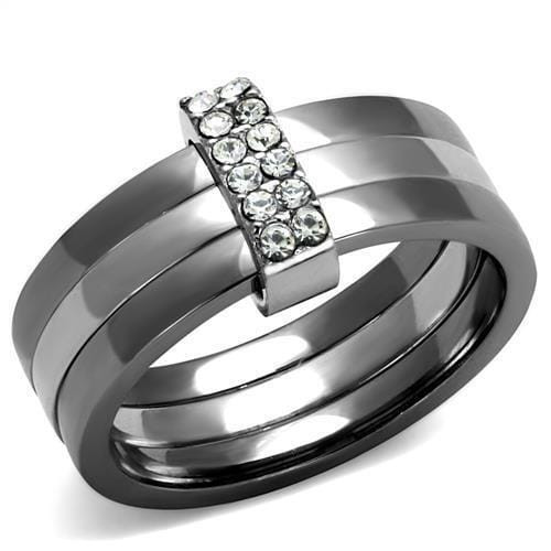 TK2599 - Two Tone IP Light Black (IP Gun) Stainless Steel Ring with Top Grade Crystal  in Clear A874-TK2599