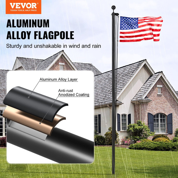 25FT Sectional Flag pole Kit, Heavy Duty Aluminum Alloy in Ground Flag poles for Outside, 3 Display E415-QGTJTJSFDHS2XLPCTV0
