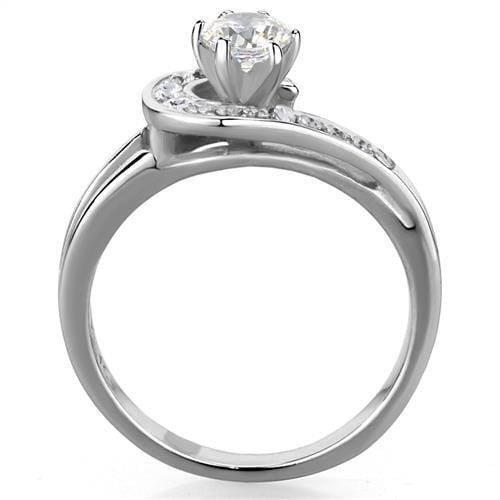 TK1857 - High polished (no plating) Stainless Steel Ring with AAA Grade CZ  in Clear A874-TK1857