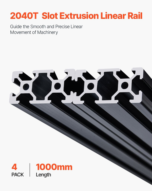 4PCS 39.4 in (1000mm) T Slot 2040 Aluminum Extrusion Profile, European Standard Anodized Linear Rai E415-2040OBLXCDG4XXI6C001V0