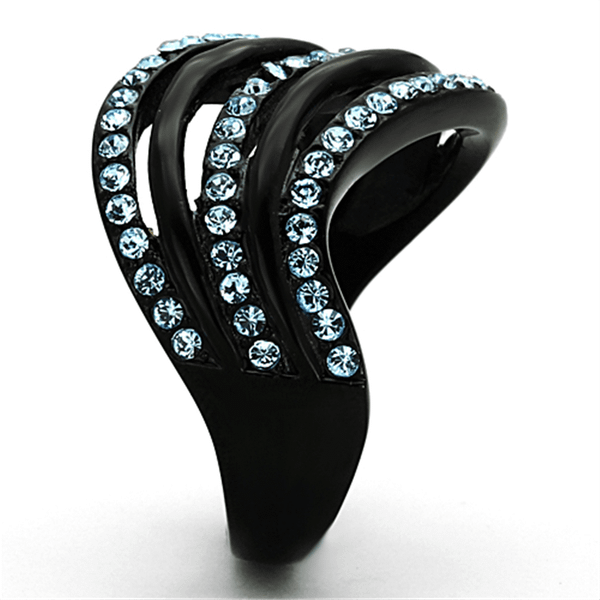 TK1297 - IP Black(Ion Plating) Stainless Steel Ring with Top Grade Crystal  in Sea Blue A874-TK1297