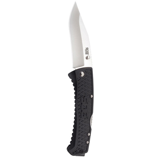 SOG Traction Folding Knife 3.5" Clip Point Plain Blade Black GRN Handles M119-TD1011CP