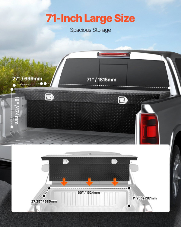 Crossover Truck Tool Box, 71x27x18 In, Heavy Duty Aluminum Toolbox with Diamond Texture, Pick Up Tr E415-QRSHBGJXHSL7UTKCK001V0