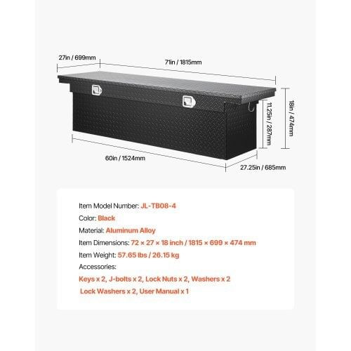 Crossover Truck Tool Box, 71x27x18 In, Heavy Duty Aluminum Toolbox with Diamond Texture, Pick Up Tr E415-QRSHBGJXHSL7UTKCK001V0