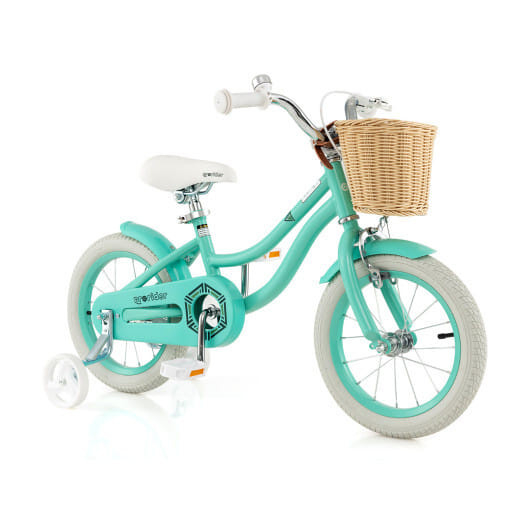 14-Inch Kids Bike with Training Wheels and Adjustable Handlebar Seat-Green - Color: Green D681-TS10130GN-14