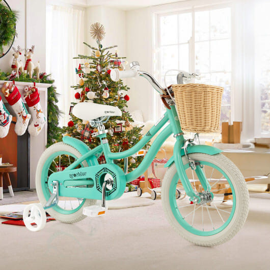 14-Inch Kids Bike with Training Wheels and Adjustable Handlebar Seat-Green - Color: Green D681-TS10130GN-14