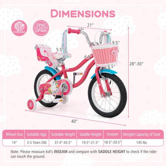 14 Inch Girls Bike with Doll Seat and Basket for 3-5 Years Olds Pink B593-TE-TS10188PI-14
