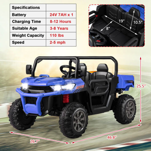 24V Ride On Kids Car with Dump Bed and Remote Control-Navy - Color: Navy D681-TQ10212US-NY