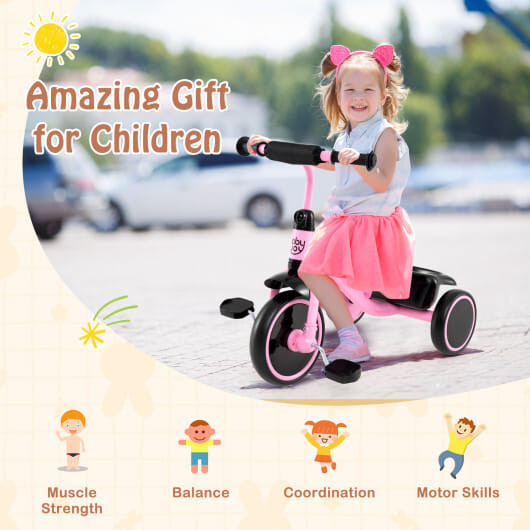Toddler Tricycle Kids Trike with Adjustable Seat and Storage Basket Aged 3-5 Years Old-Pink - Color D681-TQ10343PI