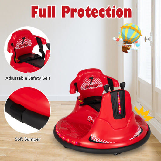 12V Kids Ride On Bumper Car with Remote Control Lights and Music-Red - Color: Red D681-TQ10082US-RE