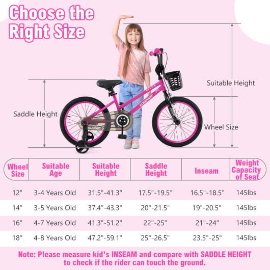 18 Inch Kids Bike Adjustable Bicycle with Front Basket for Children Aged 4-8 Years Old - Color: Pin D681-TS10230PI-18