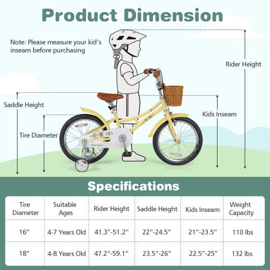 18 Inch Kids Bike Adjustable Bicycle with Reflectors and Bell for Children 4-8 Years Old-18 inches  D681-TS10153BE-18