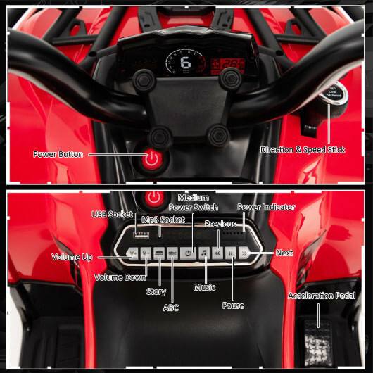 12V Kids Ride On ATV 4 Wheeler with MP3 and Headlights-Red B593-TQ10077US